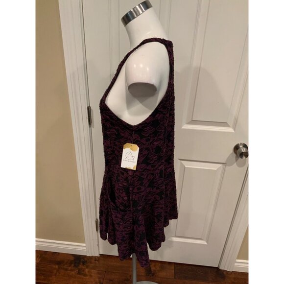 Free People Purple & Black Textured Trapeze Dress W/ Pockets, Size M - Picture 3 of 5
